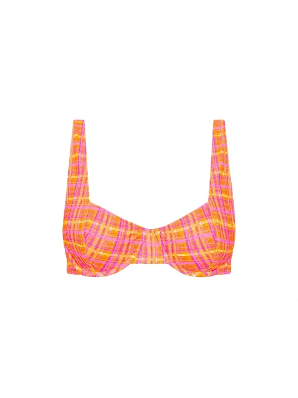 Kulani Kinis Underwire Bralette Bikini Top Peaches Orange Plaid NWT